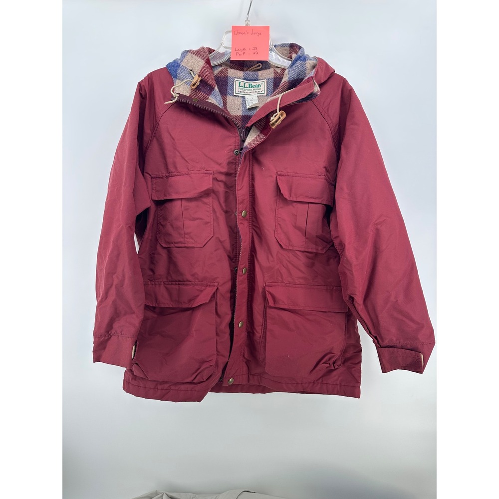 LL Bean Baxter State Parka Womens Large Burgundy Wool Lined Hooded Jacket 4258 B